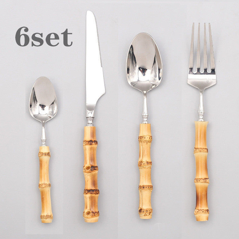 Ins Western Stainless Steel Steak Net Red Ice Cream Spoon Knife And Fork - Bamboo Handle Set