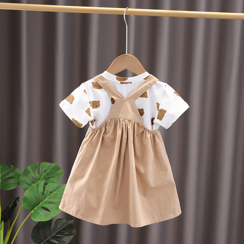 Adorable Bear Brother Two-Piece Baby Outfit - Short Sleeve Top & Strap Pants Set