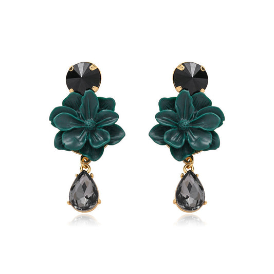 High-quality Green Crystal Flower Long Women's Earrings