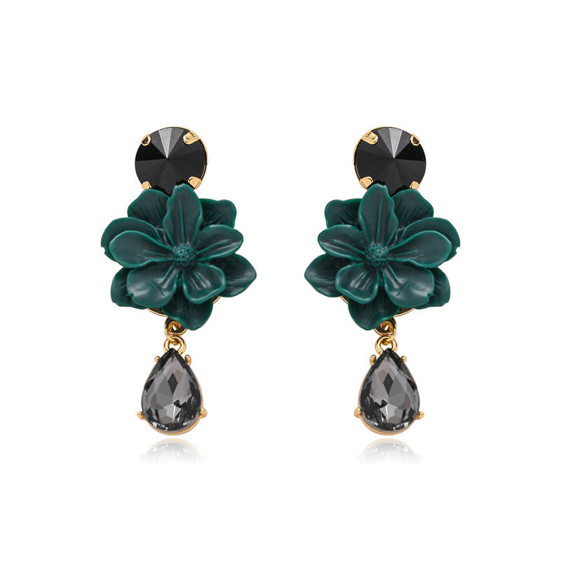 High-quality Green Crystal Flower Long Women's Earrings