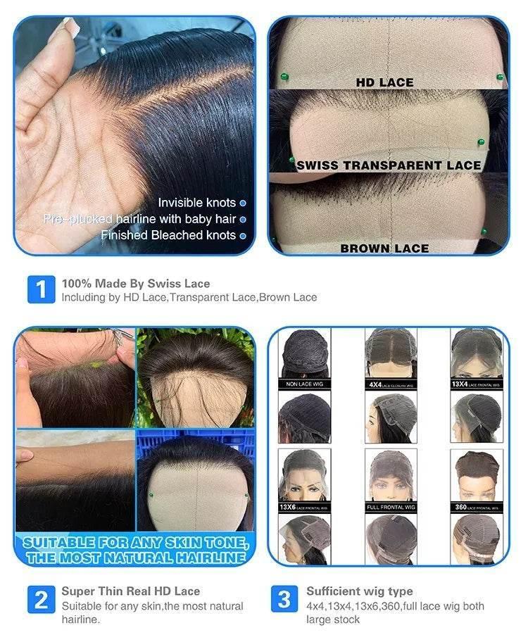 6x4 Density Virgin Human Hair Wigs For Black Women Vietnamese Raw Hair Transparent Lace Front Pre-Plucked Bleached Knots - Millivan supplies
