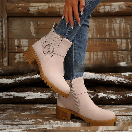 Women's Belt Buckle Ankle Boots - Adult Elastic Band Retaining Ring Boots