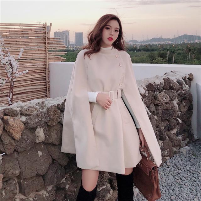 Women's French Socialite Cape Shawl Woolen Coat - Adult Elegant Winter Outerwear
