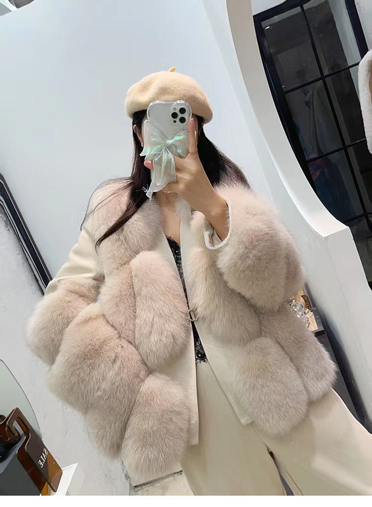 Women's Black & White Contrast Fur Coat - Adult Luxury Winter Outerwear