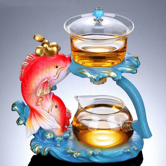 Home Living Room Induction Teapot Glass Automatic Tea Set - Fish Shape Design