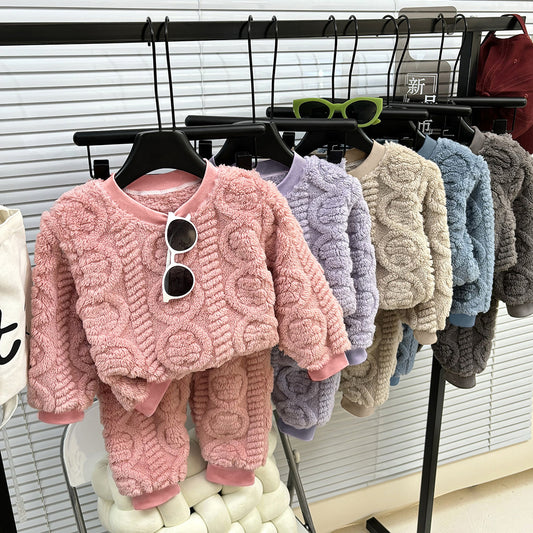 Korean Style Girls' Solid Color Pajamas - Comfortable Sleepwear Set