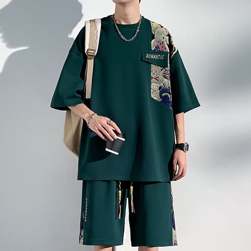 Two-piece Loose Casual Plus Size Short-sleeved Cropped Pants