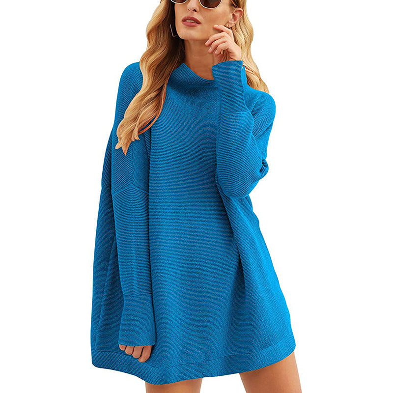 Women's High Neck Loose Knit Sweater - Cozy Pullover Top