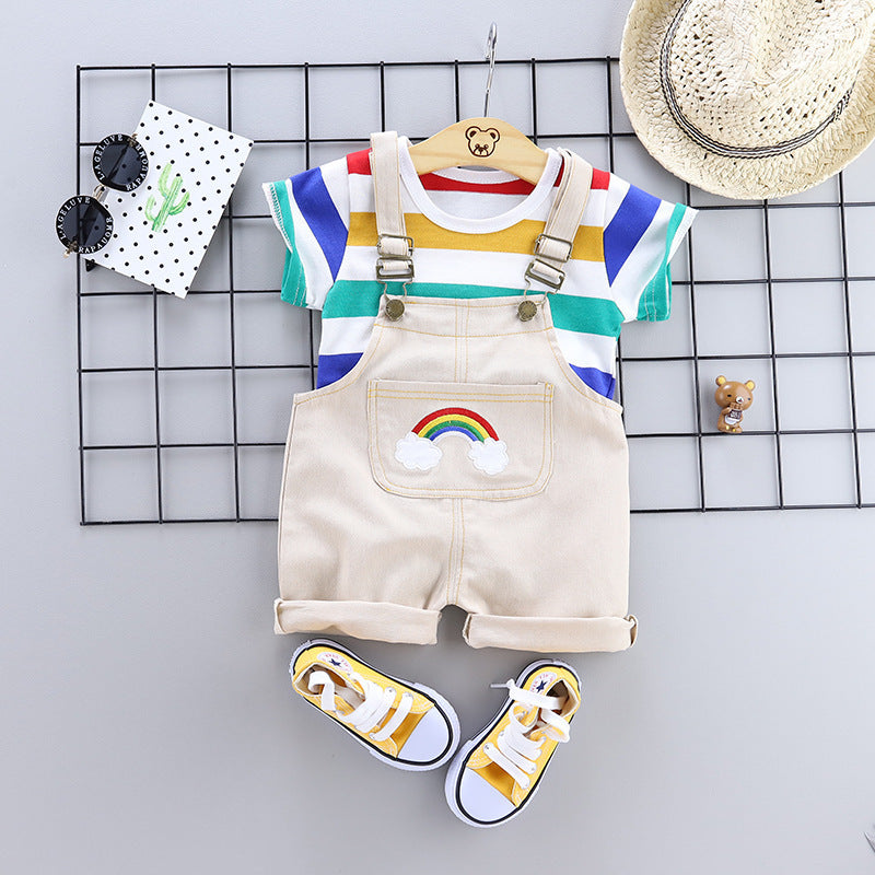 Cute Baby & Toddler Striped Overalls - Short Sleeve Summer Set