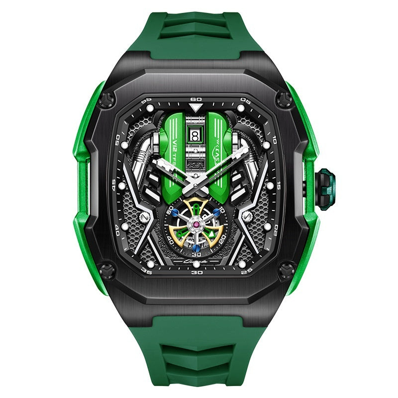 Men's High-Grade Tonneau Quartz Watch - Waterproof Luminous 3D Hollow Design
