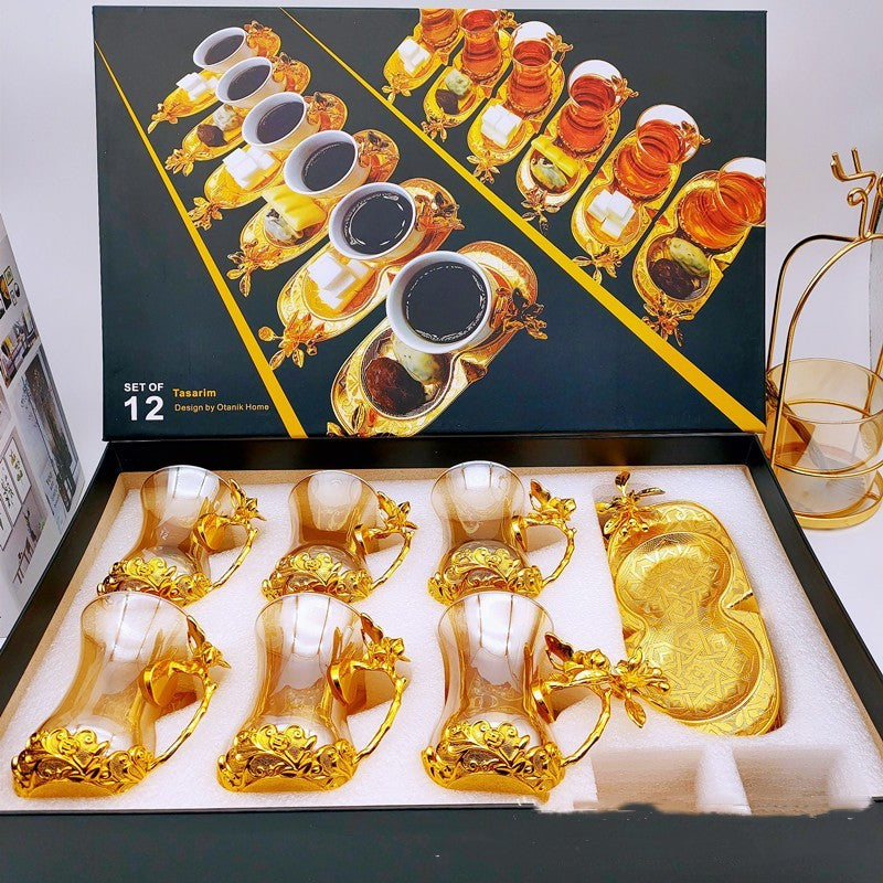 Colorful Glass Coffee Cup & Plate Set - 12 Pieces