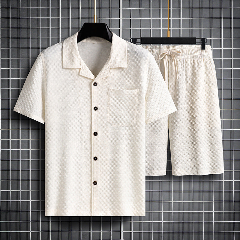 Lapel Short Sleeve Shorts Suit - Fashion Trendy Two-piece Business Gentleman Set