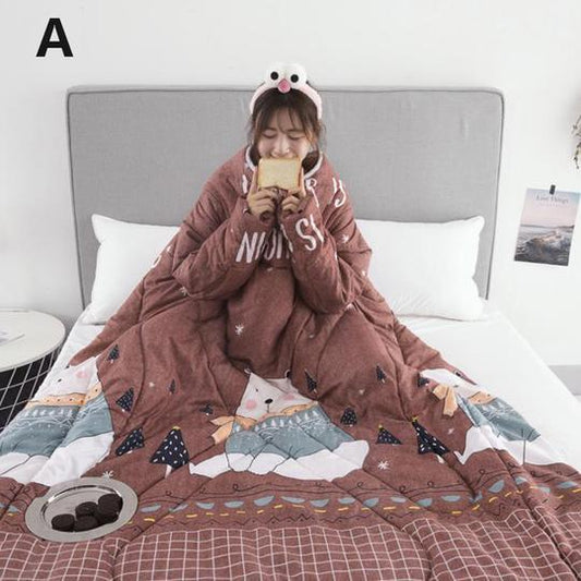 Winter Lazy Quilt with Sleeves - Polyester 1.2×1.6m Wearable Blanket 5 Colors 1350g