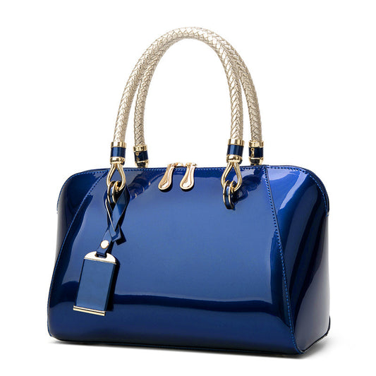 Women's Patent Leather Handbag - Black Shiny Fashion One-shoulder Diagonal Bag