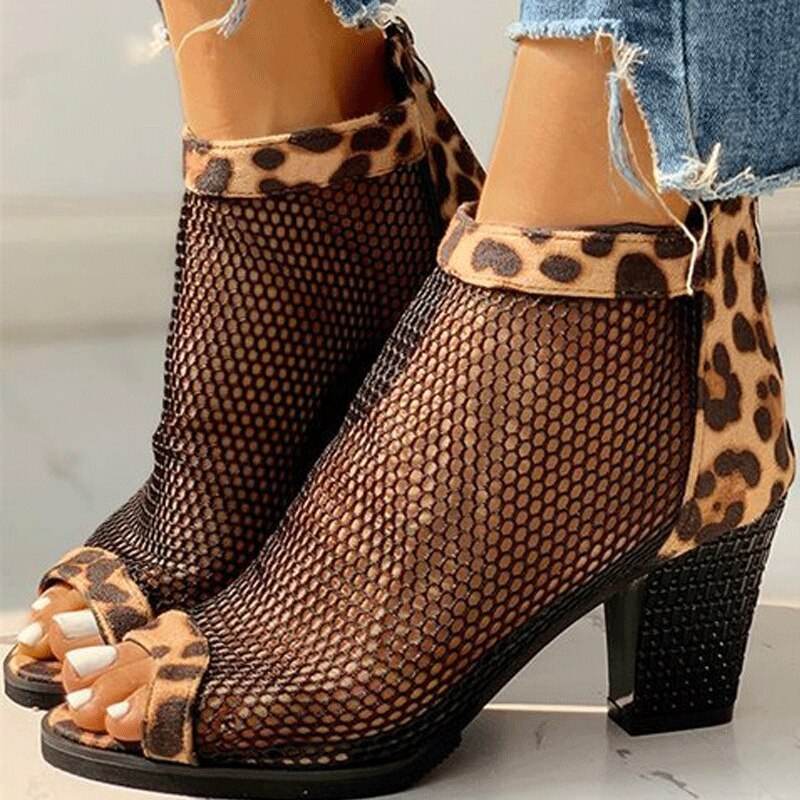 Large size thick heel mesh zipper sandals women - Millivan supplies