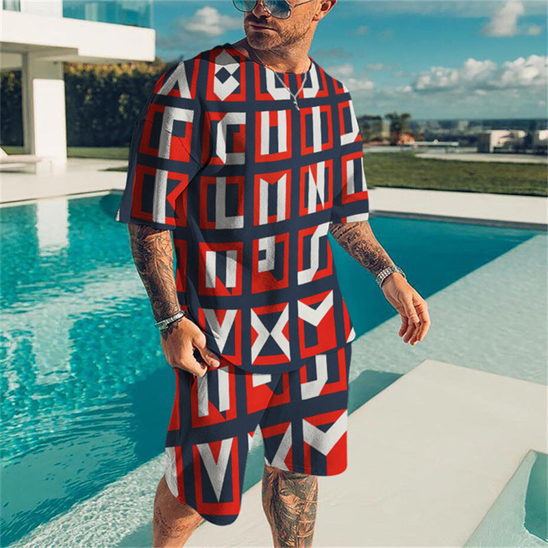 Men's 3D Printed Sports Fitness Suit - Adult Leisure Athletic Wear