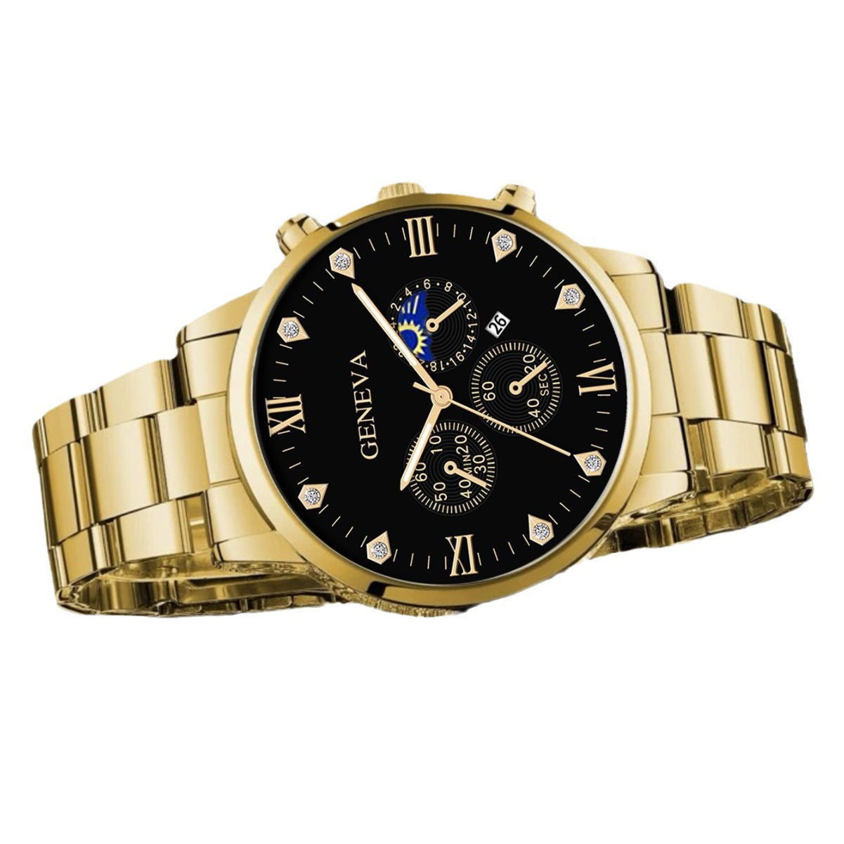 Fashion Business Men's Steel Watch - Gold Bracelet Set