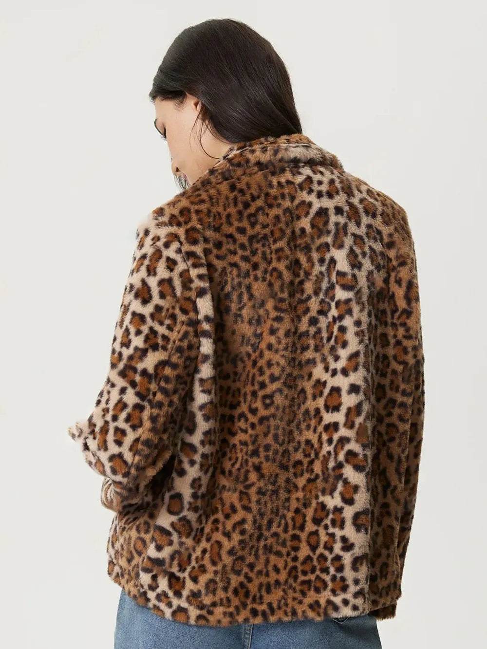 Fuzzy Leopard Collared Neck Jacket - Millivan supplies