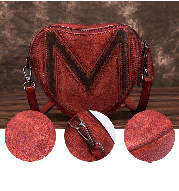 Heart-Shaped Top Layer Leather  Fashion Polished Crossbody Bag