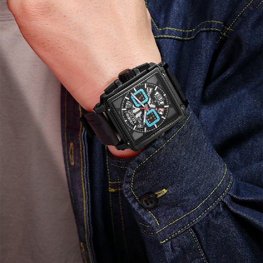 Men's Square Sports Quartz Watch - Waterproof Luminous