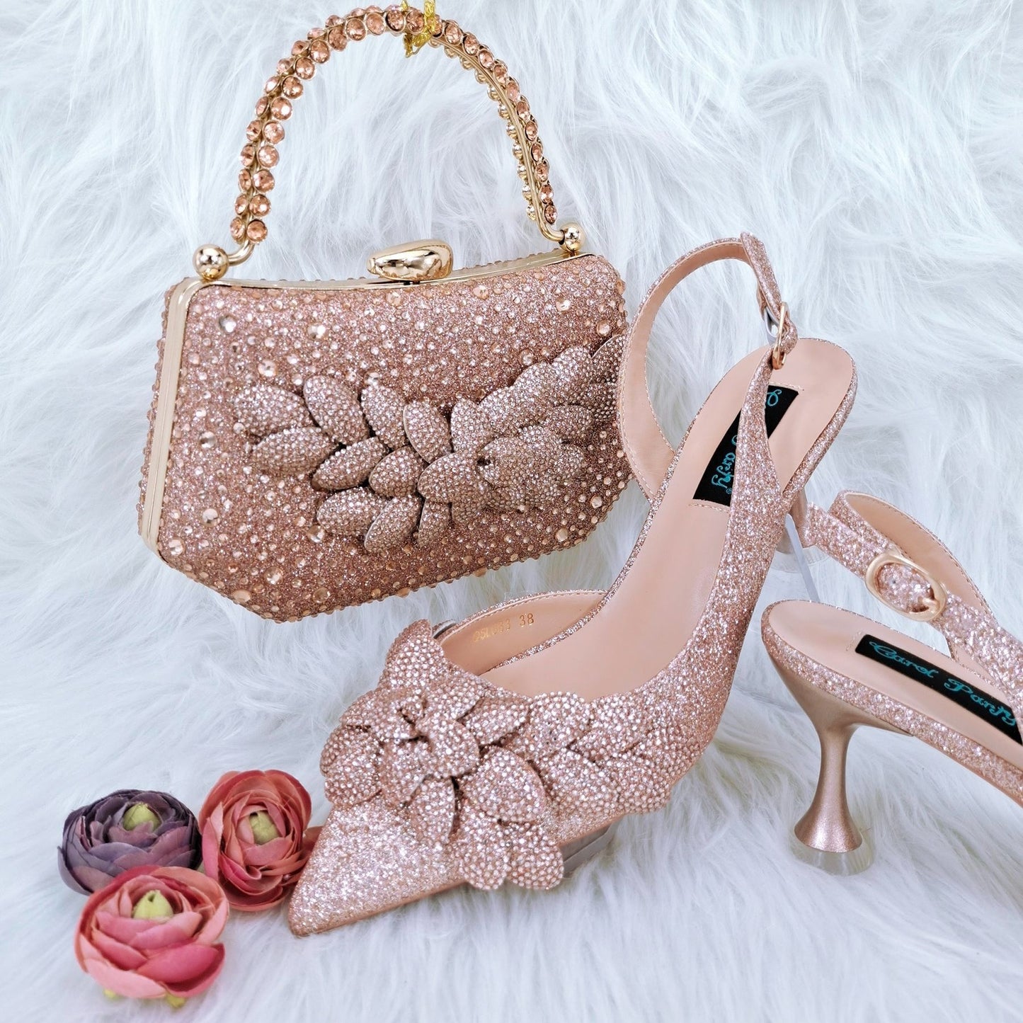 Women's Party Shoes Bag Set - Wine Red Handmade Leaf Decorative Wine Glass Heel Multiple Sizes