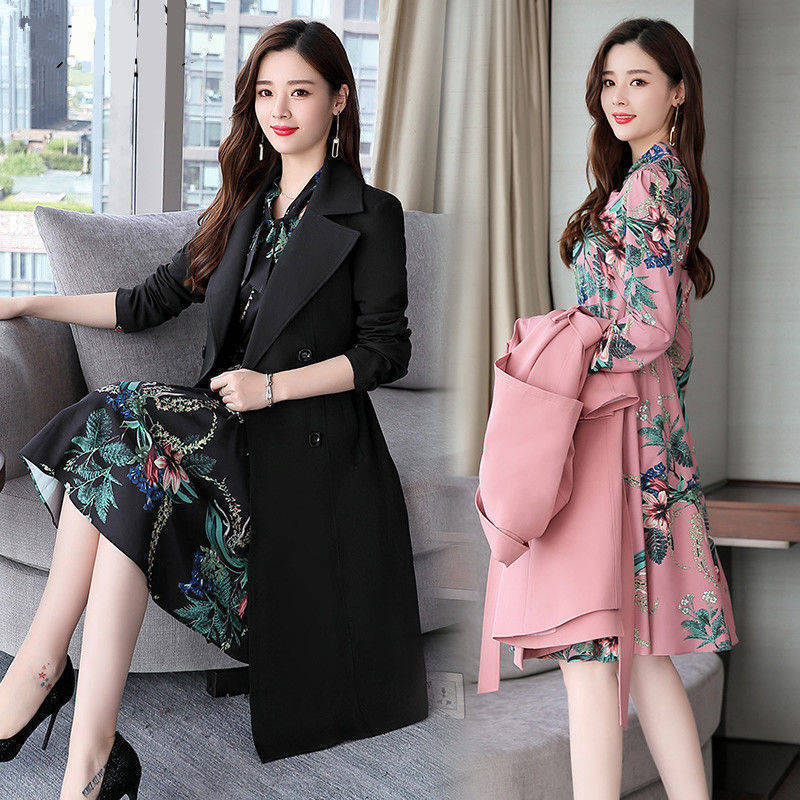 Women's Slim OL Trench Coat - Adult Professional Black Coat