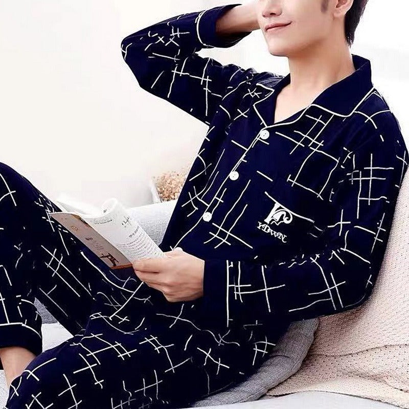 Men's Cotton Spring Home Clothing Set - Adult Comfortable Loungewear