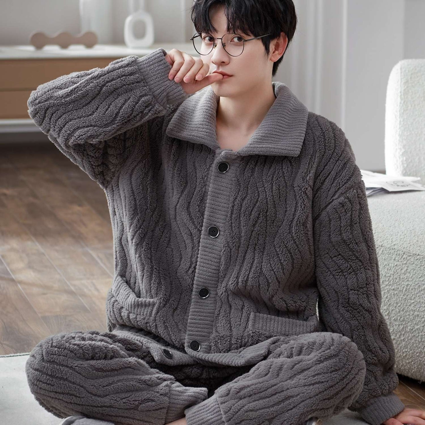 Men's Fashionable Warm Thickened Facecloth Pajamas - Fashion Simple Winter Sleepwear