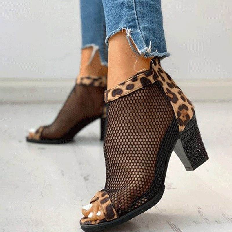 Large size thick heel mesh zipper sandals women - Millivan supplies