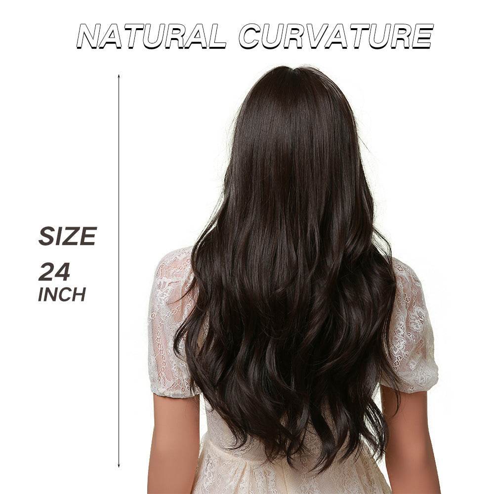 Long Brown Wigs With Bangs Wave Synthetic For Women - Millivan supplies