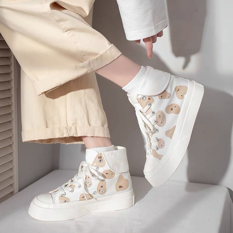 Canvas Women's High Top Cute White Shoes