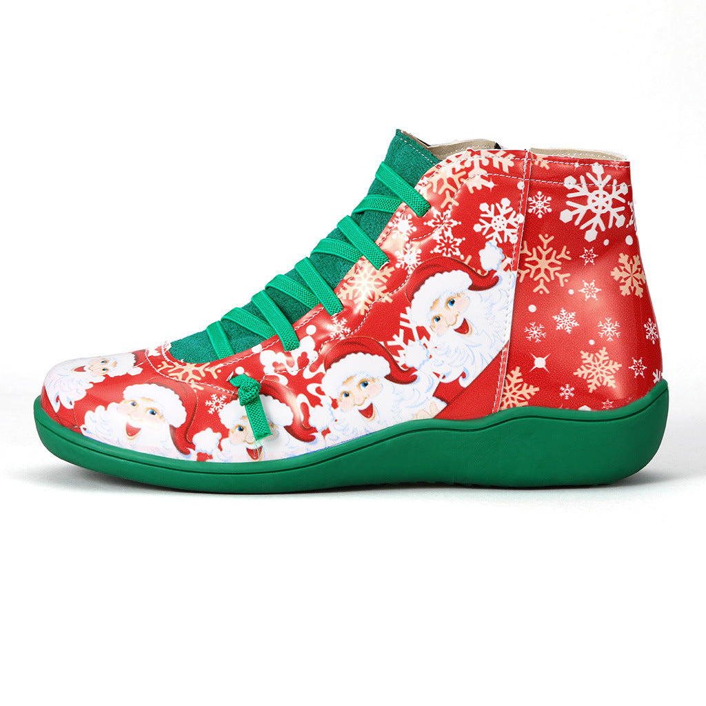 Christmas-themed sneaker with Santa Claus design on a white background