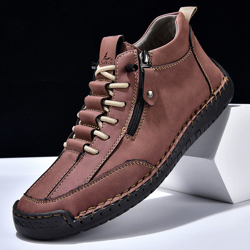 Men's Casual Leather Shoes - Adult Retro High Top White