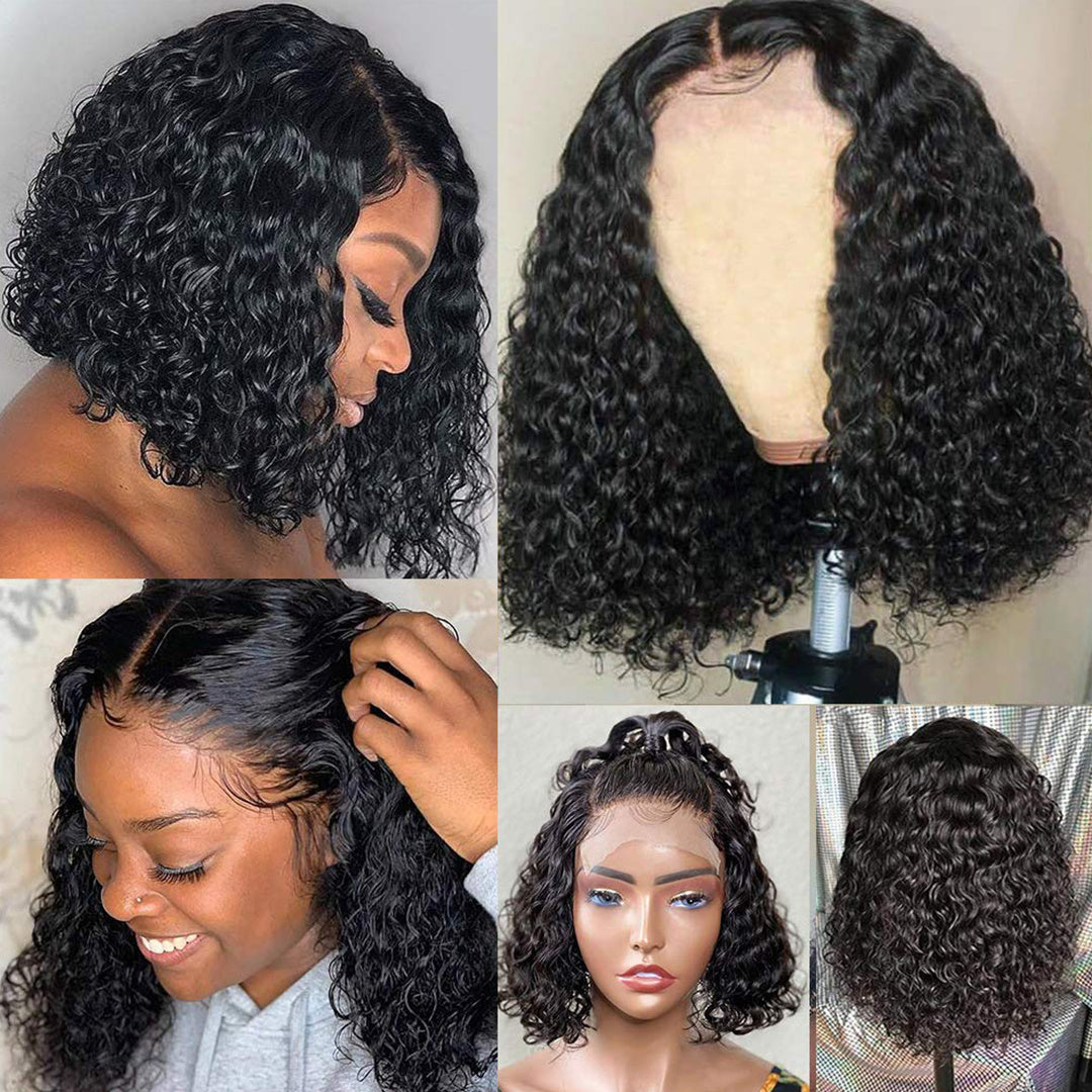 Sunper Queen Short Bob Wig - Jerry Curly Human Hair Wigs for Women