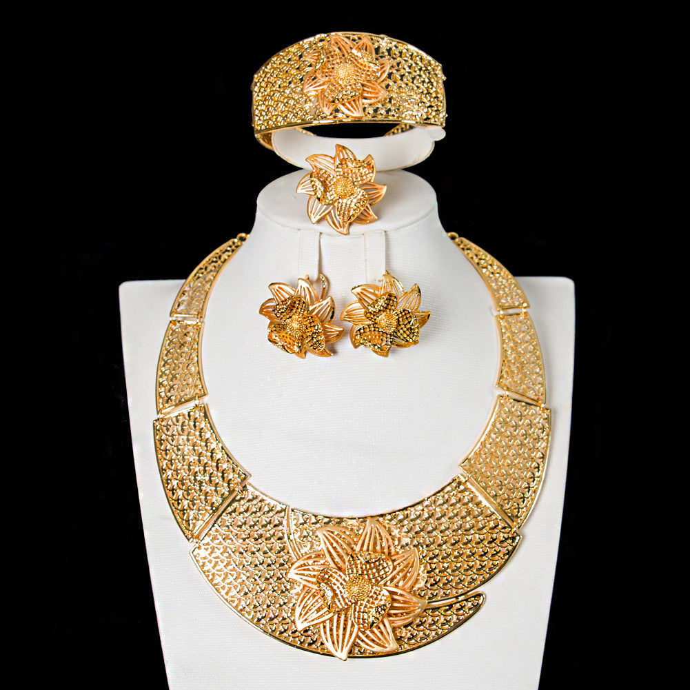 Alloy Jewelry Four-piece Necklace, Bracelet, Earrings, Ring
