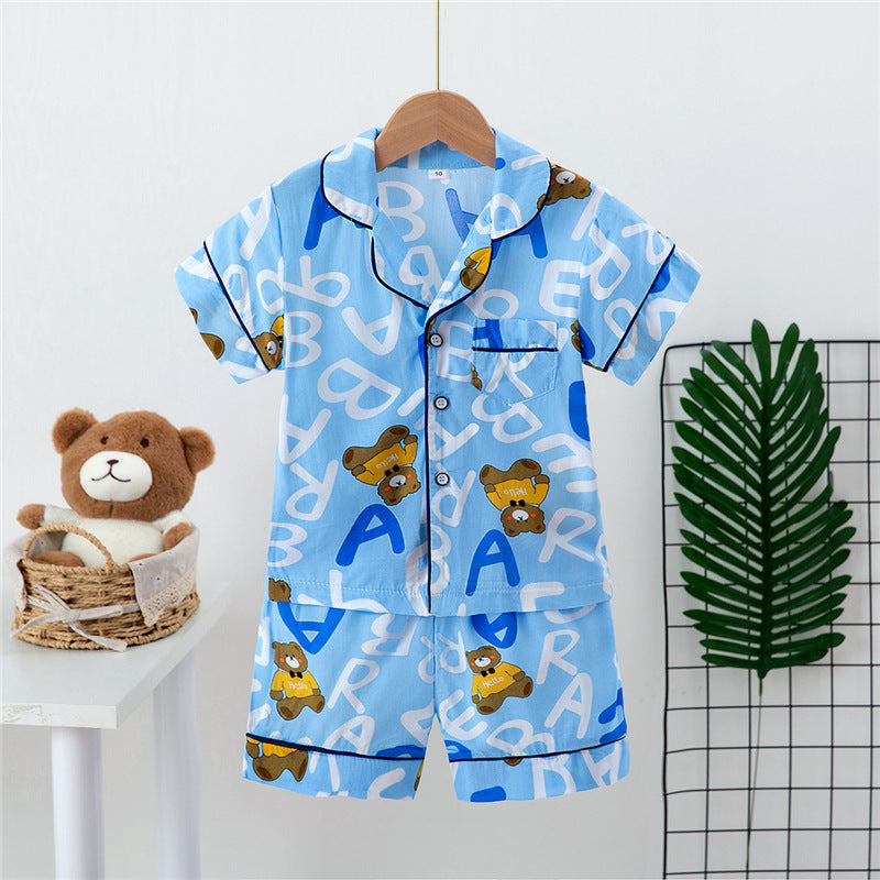 Boys And Girls Faux Silk Cardigan Pajama Short Sleeve Set