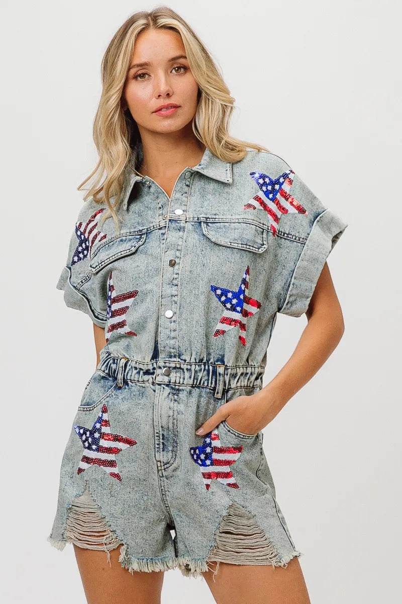 BiBi American Flag Washed Romper - Millivan supplies