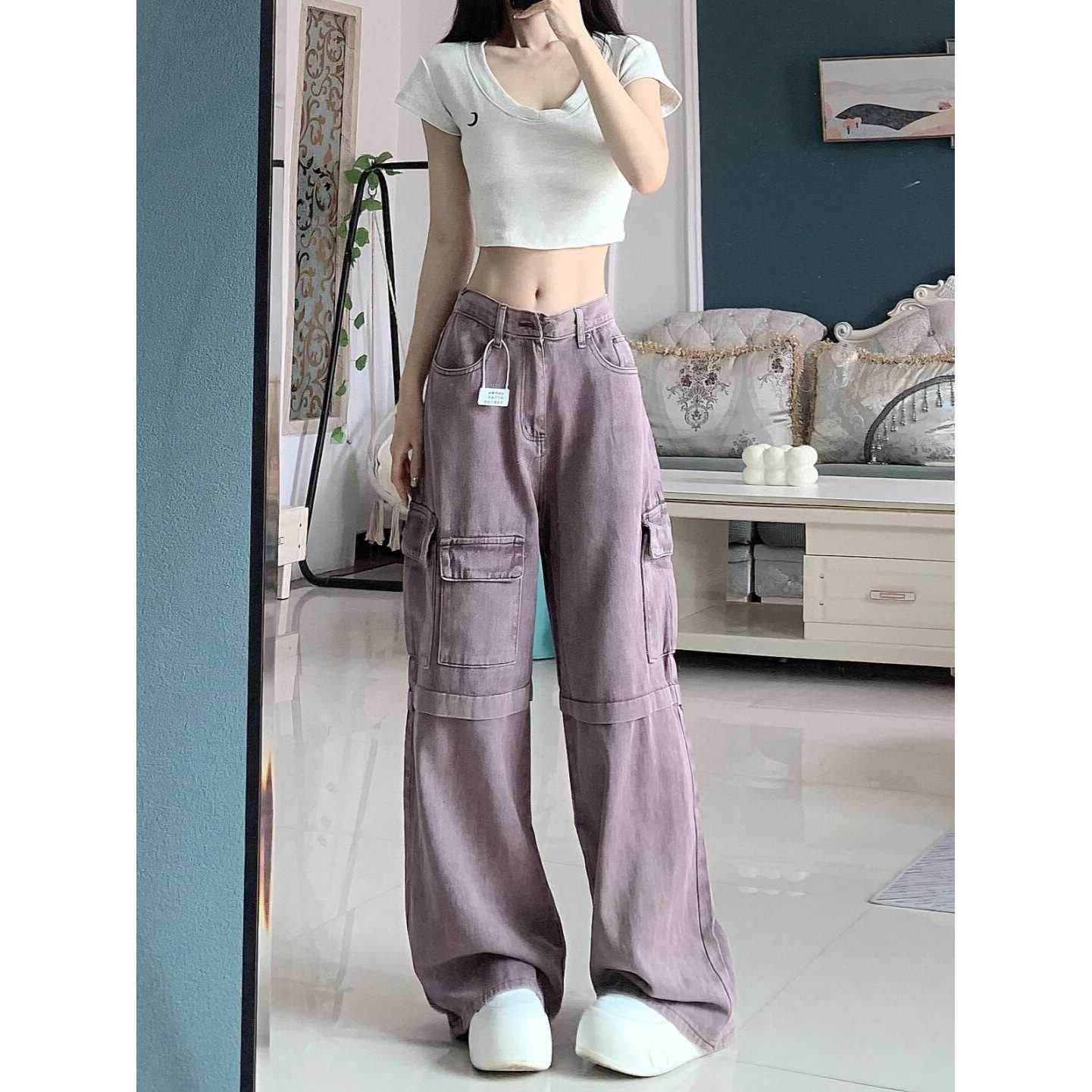Retro Purple Cargo Jeans Women - Millivan supplies