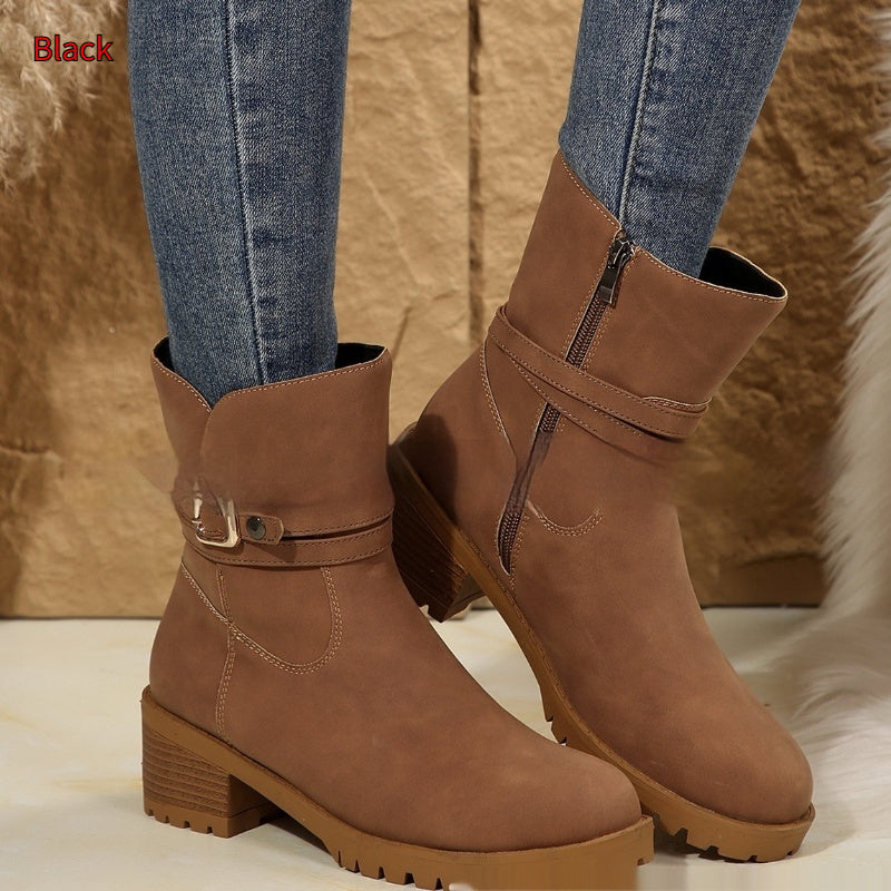 Women's Belt Buckle Ankle Boots - Adult Elastic Band Retaining Ring Boots