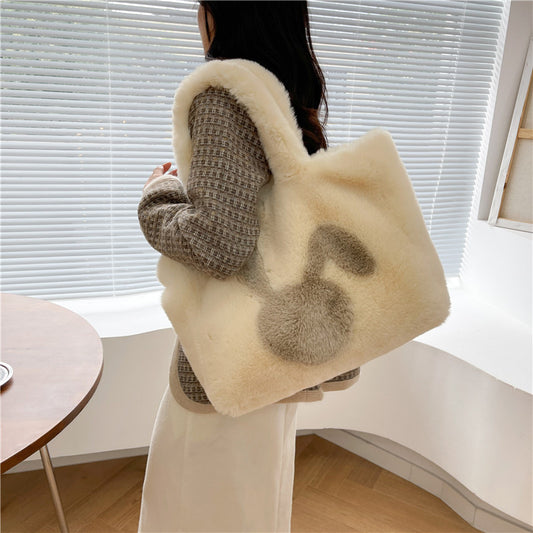 Cute Rabbit Ears Plush Bag - Autumn Winter Tote