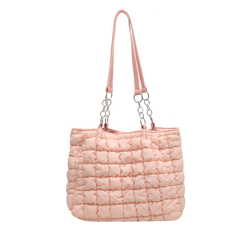 Chain Plaid Down Handbag - Bubble Designer Tote