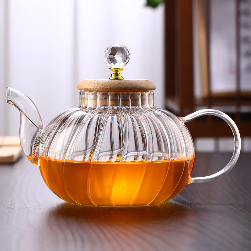 Glass Teapot Striped Tea Set Tea Water Separation Stainless Steel - Borosilicate Design