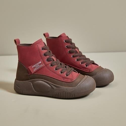 Vogue Wax-Leather Patchwork Open-Toe Platform Height-Increasing Casual Boots