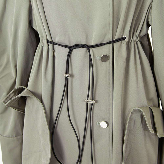 Women's Elasticated-Waist Raglan-Sleeve Trench Coat | Lace-Up & Pleated | Gray | S–L
