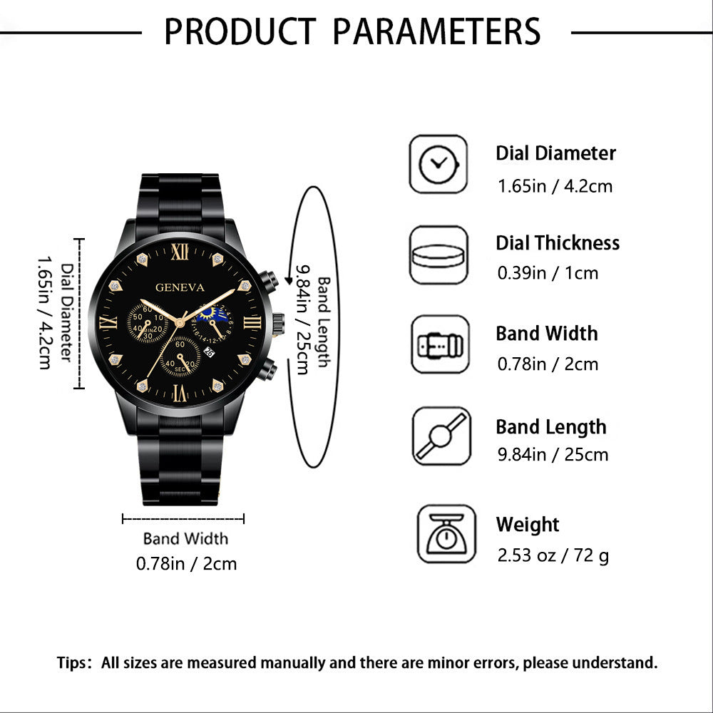 Fashion Business Men's Steel Watch - Gold Bracelet Set