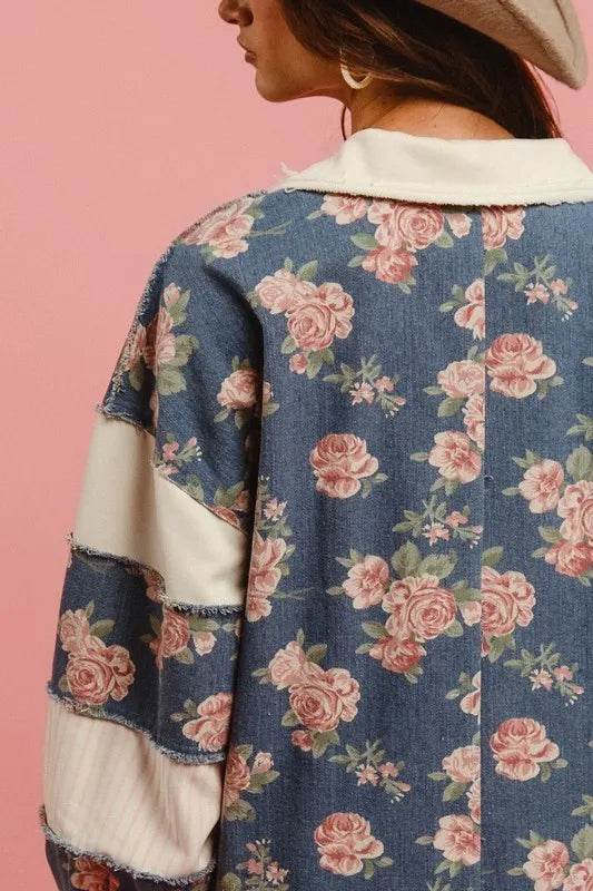 BiBi Washed Floral Denim Romper With Contrast Collar - Millivan supplies