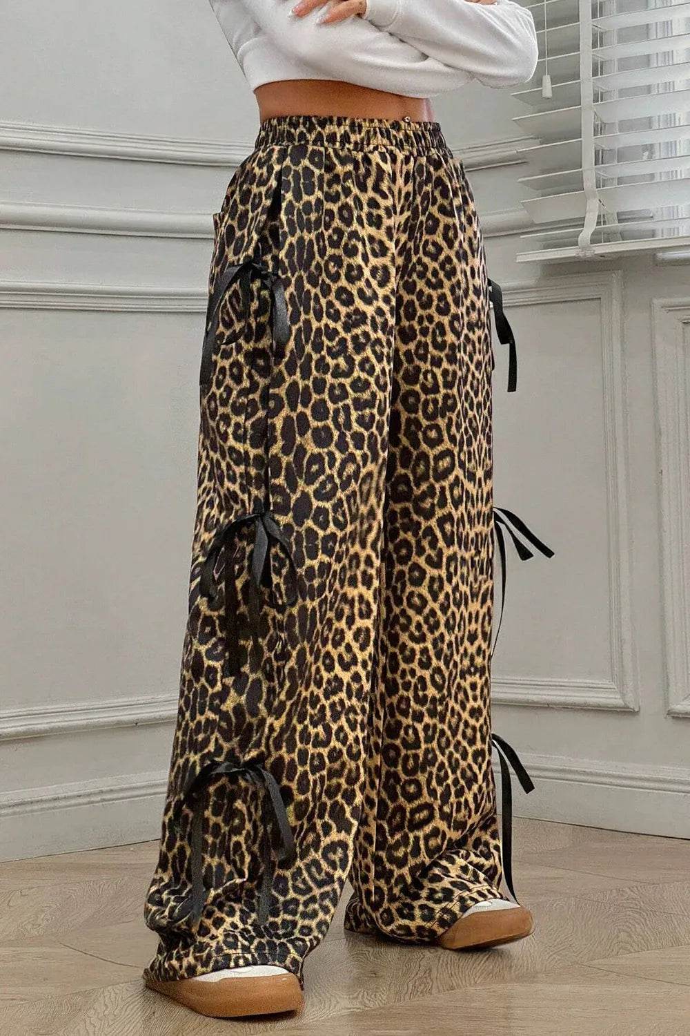 Leopard Bow Tie Elastic Waist Pants - Millivan supplies
