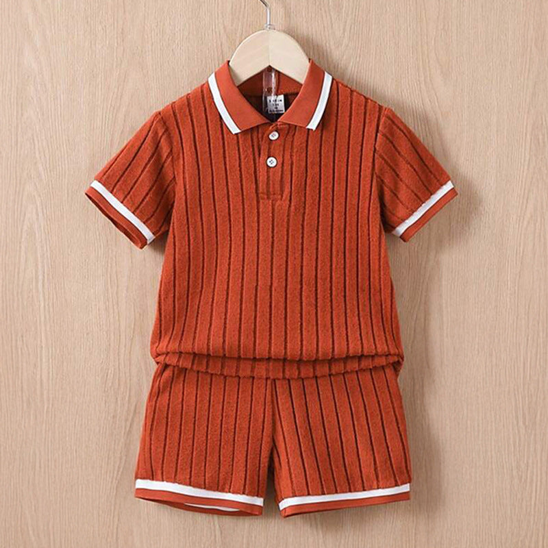 Children's Polo Collar Striped Shorts - Unisex Kids Summer Wear