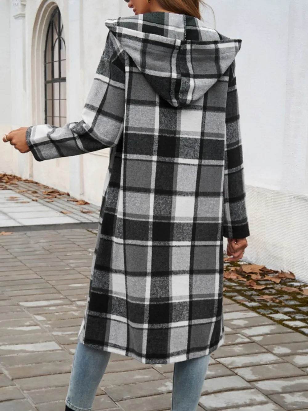 Devine Plaid Long Sleeve Hooded Coat - Millivan supplies