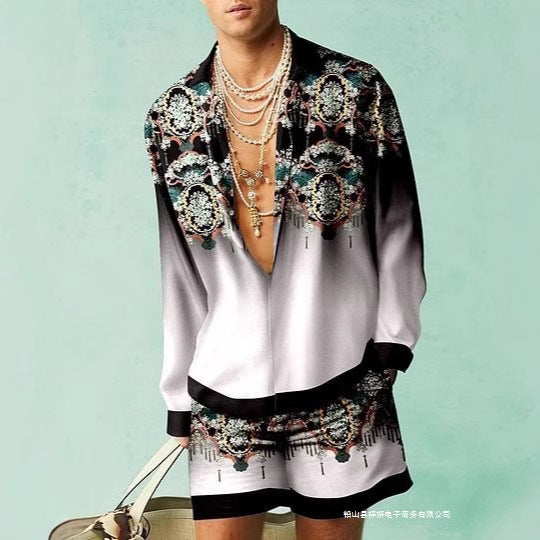 Men's 3D Digital Printing Casual Suit - Short Sleeve Shirt & Shorts Set